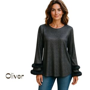 Oliver Silver Black Faux Fur Top Size L